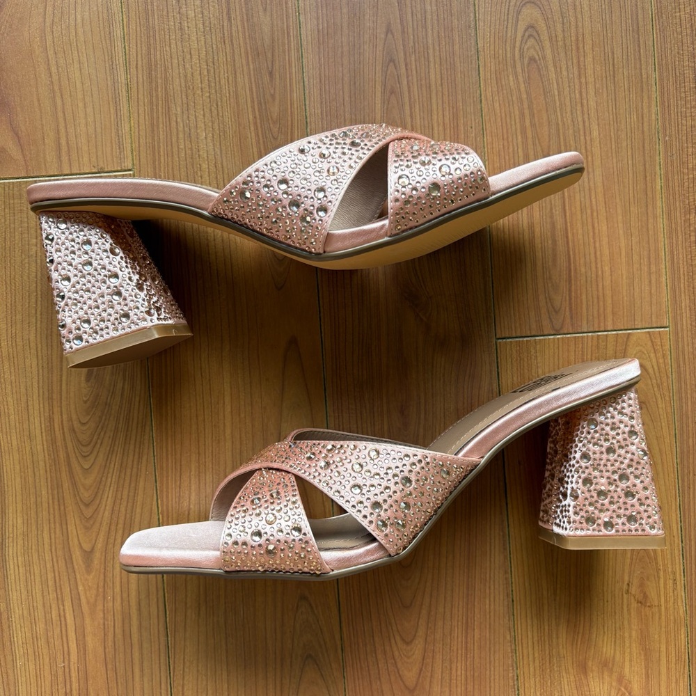 Anthropologie Gold Heels with Criss-Cross Straps and Block Heel